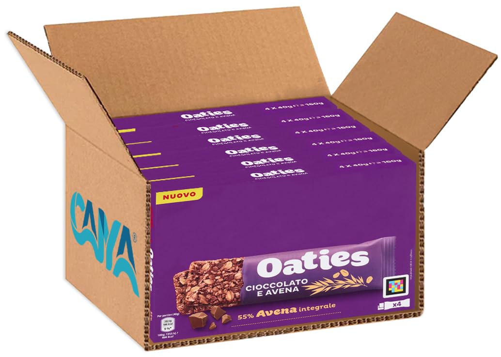Barrette Croccanti Oaties di Avena Integrale con Pezzi di Cioccolato, Confezione Viola, 160g [BOX con 6 Confezioni]