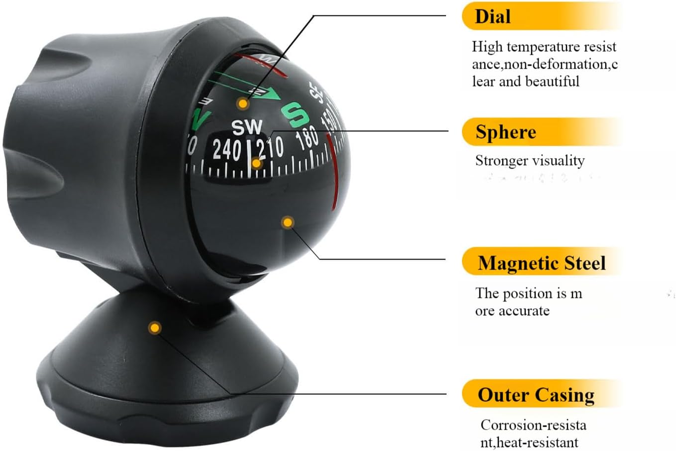 Compass for Car Dashboard，Car Compass, Adjustable Ball for Car Sea Marine Boat Ship