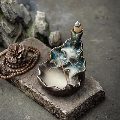 Shuaivibes Rückfluss-Räuchergefäß aus Keramik Räucherstäbchenhalter Backflow Incense Holder Wasserfall Rauchstäbchenhalter, Blau Cover
