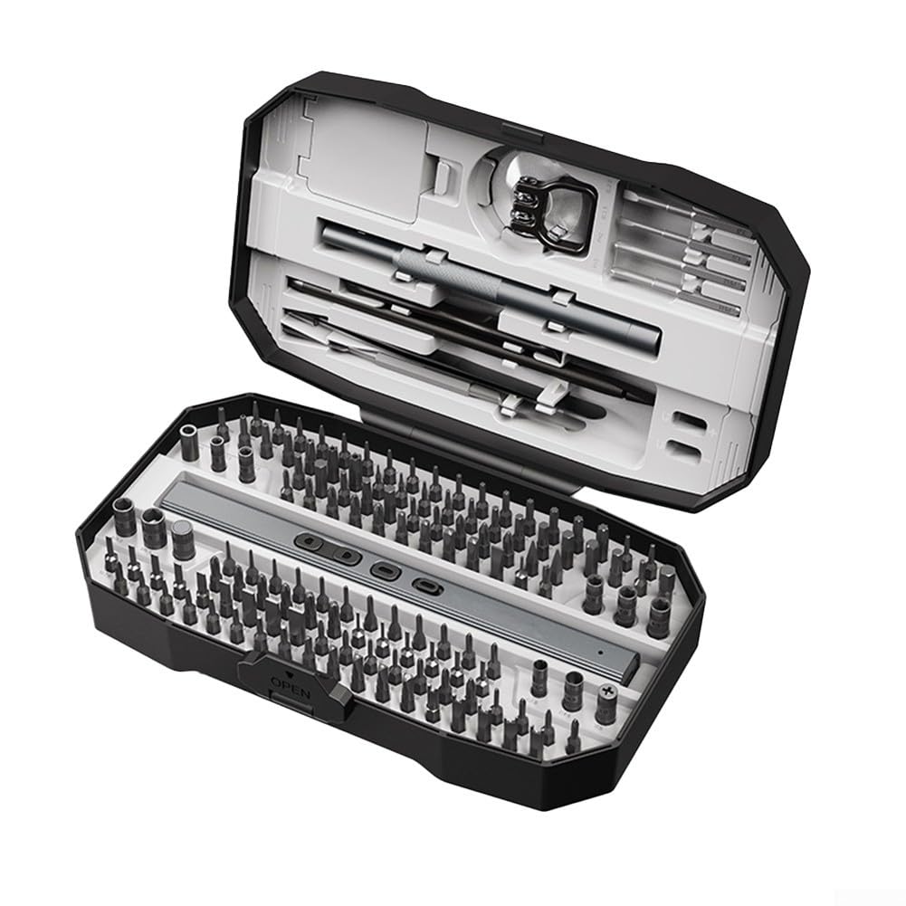 Kit de destornillador eléctrico 156 en 1, control de par de 5 niveles, batería de larga duración de 500 mAh, 140 puntas magnéticas para gafas, consola de juegos de teléfono (gris)