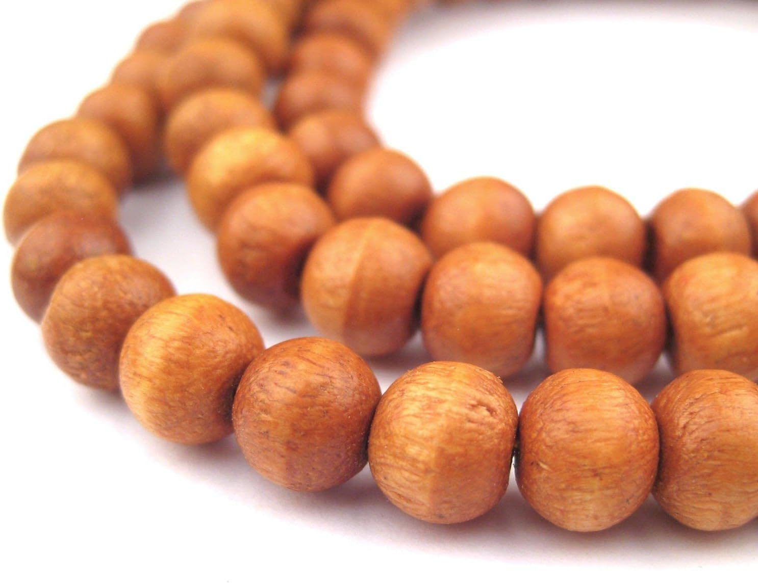 The Bead Chest Lacquered Sandalwood Mala Beads 8mm Nepal Brown Round Wood 31 Inch Strand