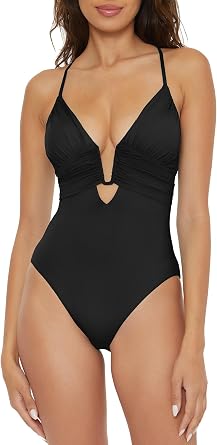 Becca Womens Color Code One Piece Swimsuit, Plunge Neck, Bathing Suits for Women