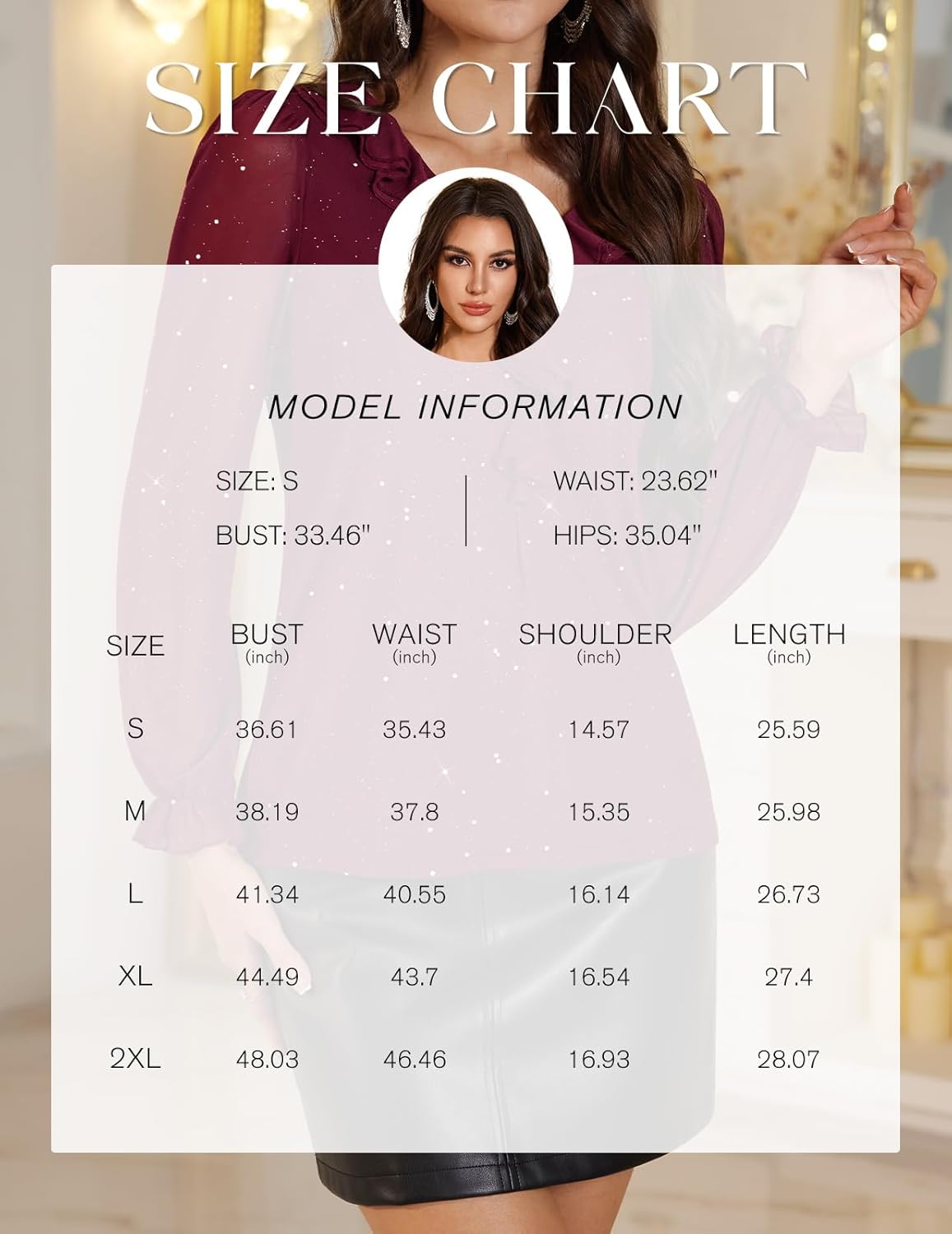 DRESSTELLS Women's Sequin Tops Ruffle V Neck Long Sleeve Double Layers Mesh Sparkly Blouses for Party - Image 6