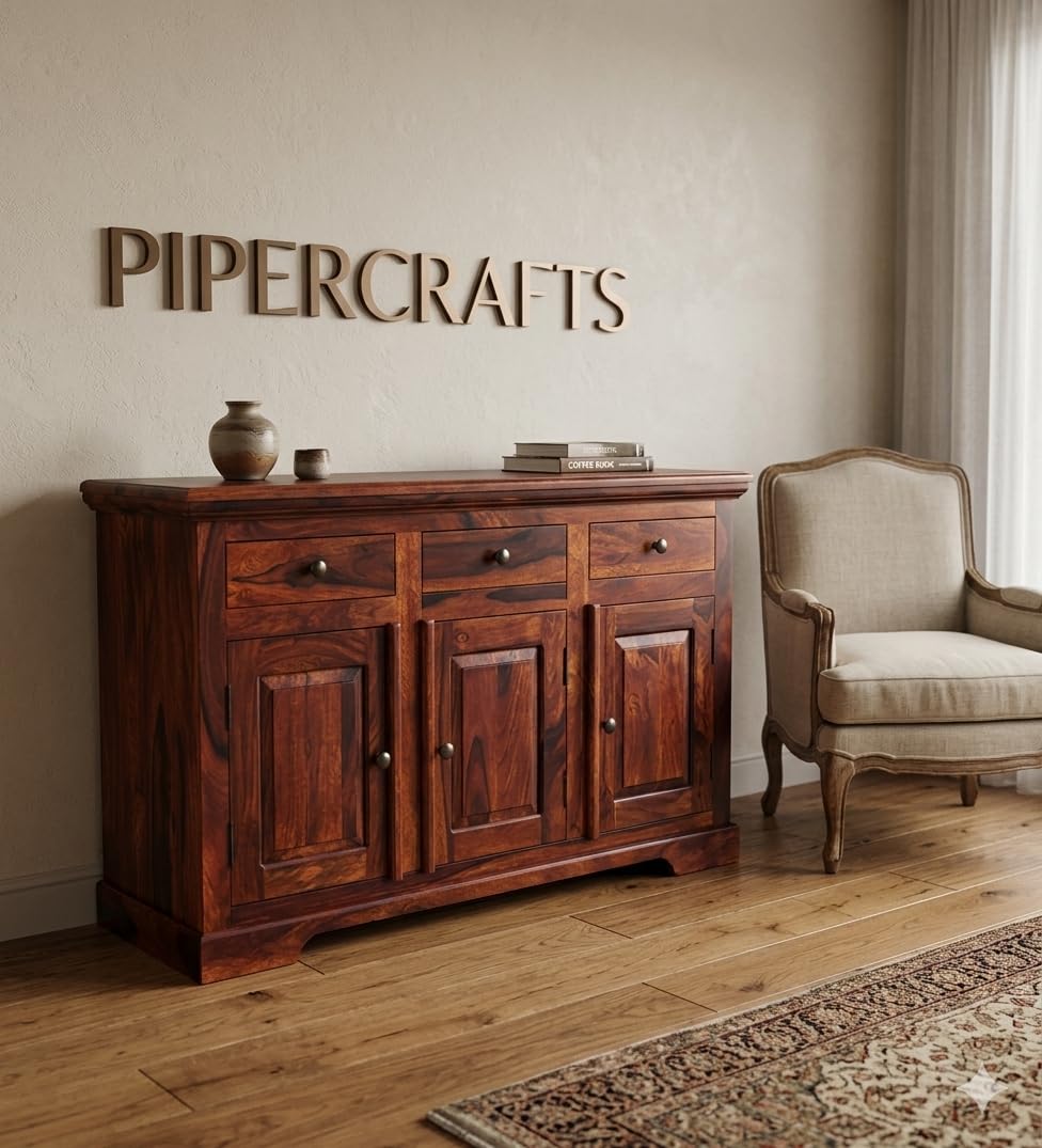 PIPERCRAFTS Sheesham Wood Sideboard Wooden Cabinets/Crockery Cabinet in [ Honey Oak Finish ]-picture-25