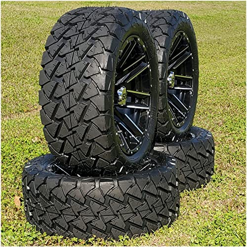 Proformx Sledge 14" Golf Cart Wheels And Tires Combo Package - Set Of Four 22X10X14 Timberwolf Off-Road Tire On 14X7 Machined/Black Rim. Fits Club Car, Ezgo And Yamaha Lifted Carts W/Caps & Lugs #TOP7