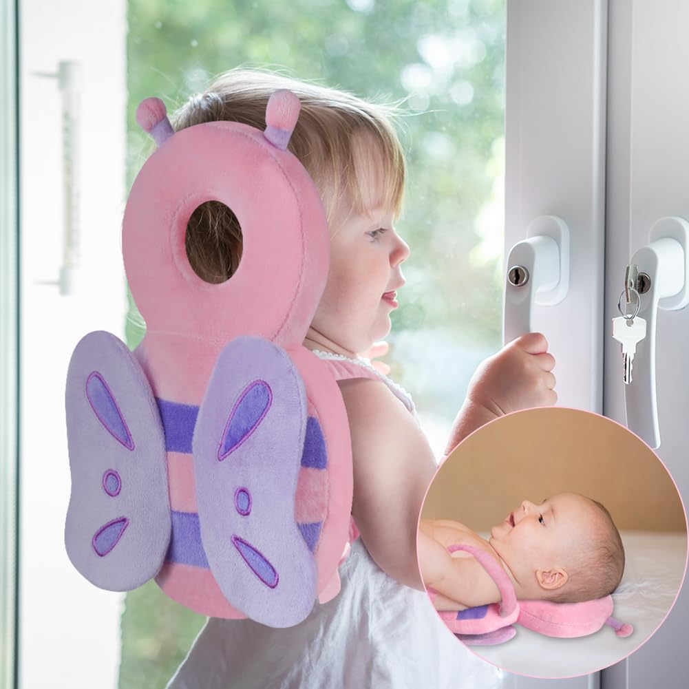 Vicloon Protezione per la Testa del Bambino, Protezione Testa per Neonato, Morbido e Traspirante, Cuscino di Sicurezza Regolabile per Bambini di che Imparano a Gattonare e Camminare, Farfalla Rosa