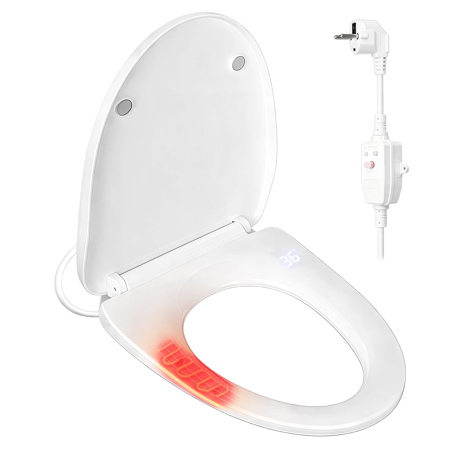 Sedile per WC intelligente, per doccia elettrica, per WC con abbassamento automatico, per WC con sedile riscaldato, 3 impostazioni di temperatura, coperchio intelligente con luce notturna,