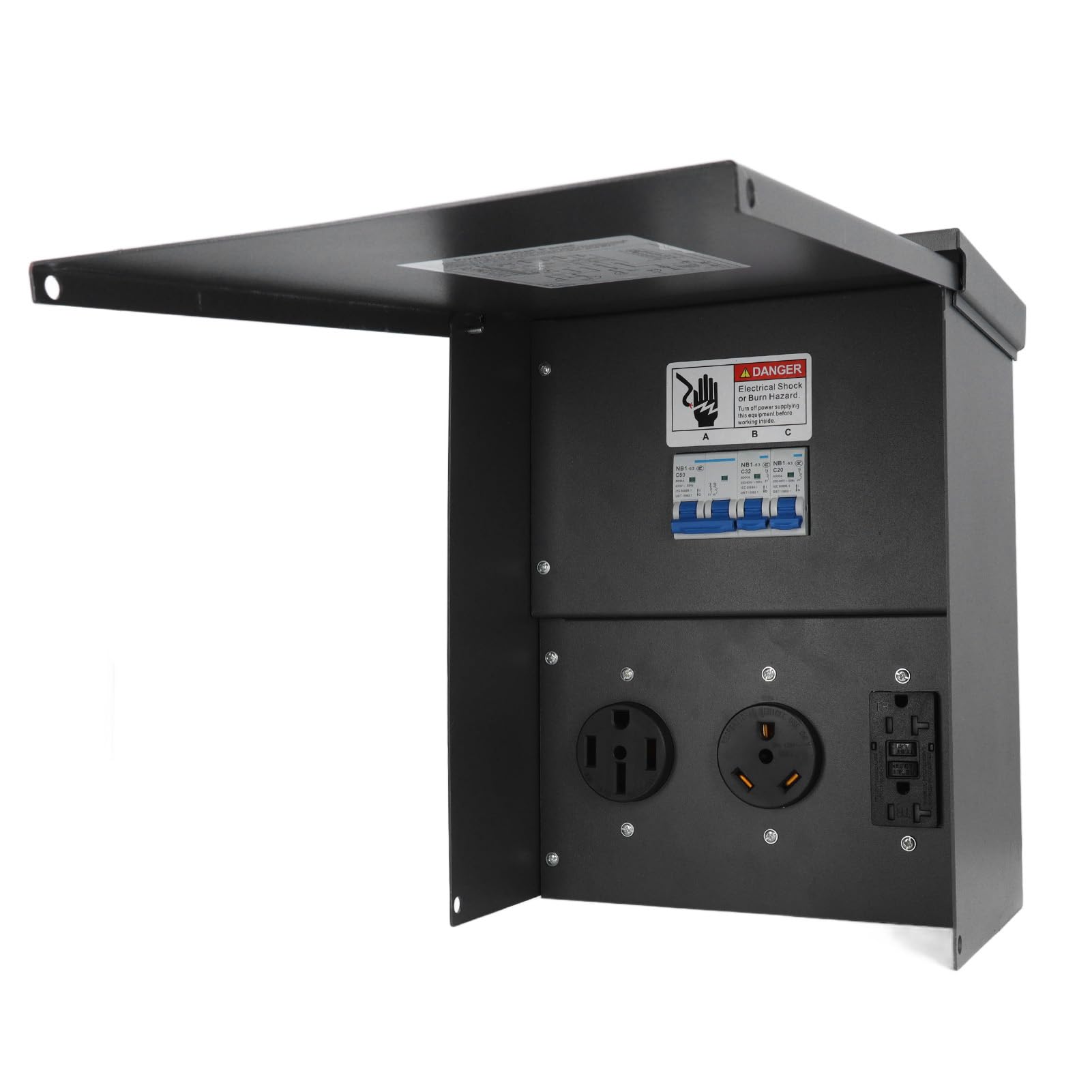 FTVOGUE Pannello Elettrico per, Scatola di Presa di Corrente per in Acciaio Laminato A Freddo e PC con Prese da 20 A 30 A 50 A 125 V 250 V, Pannello di Presa di Corrente Temporanea Resistente Alle
