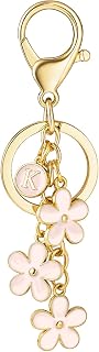 SELOVO Initial Keychain Cute Flower Letter Purse Charm White/Pink/Black - Stylish Girl Handbag Backpack Accessory