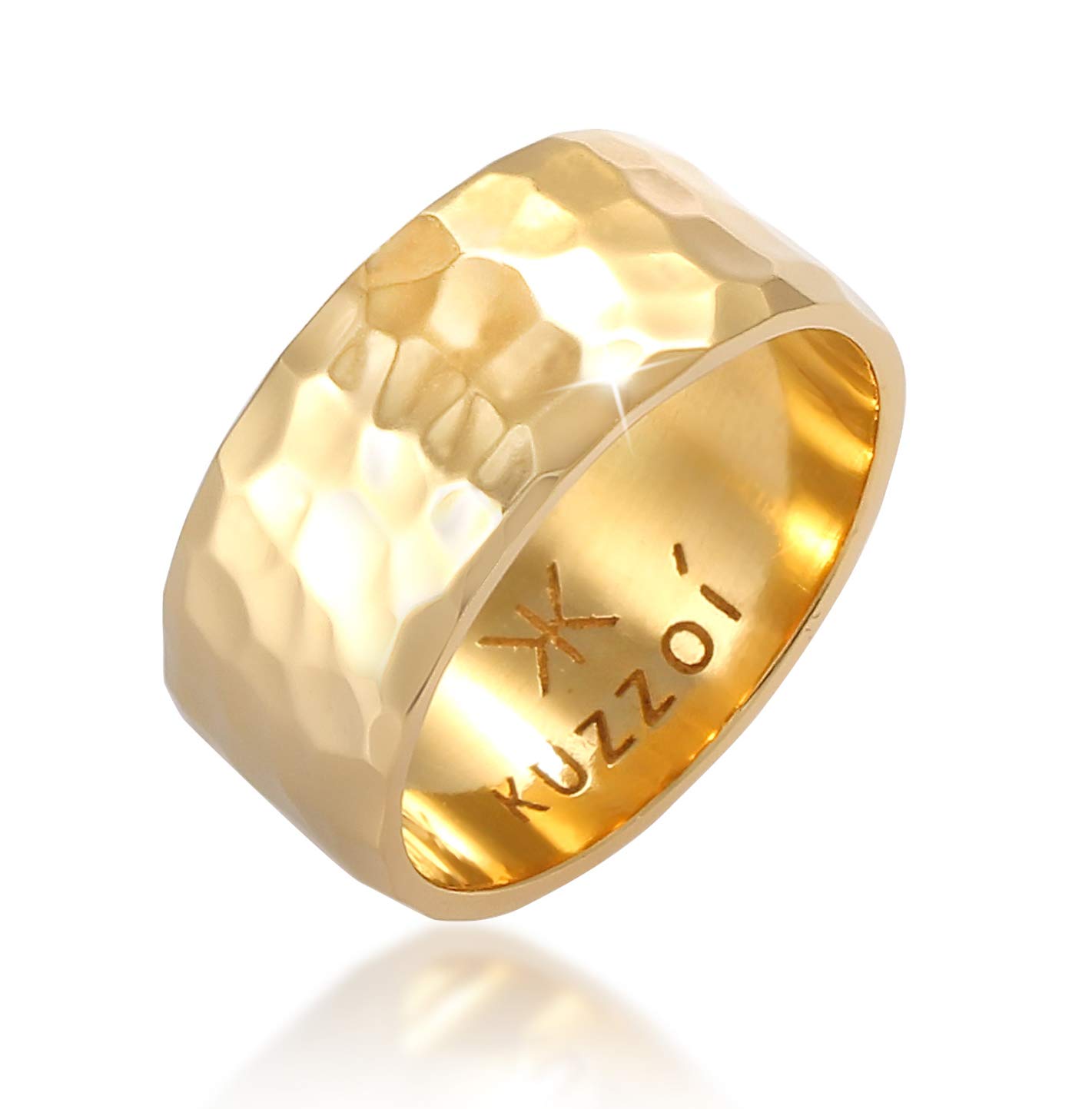 Kuzzoi Herrenring vergoldet Hammerschlag Design Bandring 10 mm 925 Silber