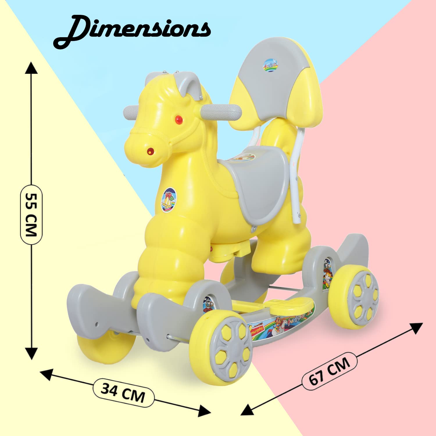 eHomeKart Rocking Horse Ride On for Kids - Murphy Super 2-in-1 Horse Rocker Cum Ride On Toy with Backrest - Ideal Age - 1 Year to 3 Years, Weight Supported - Upto 25 KG- Green (Yellow) 2