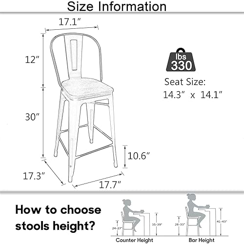 Miniatura 2 de Aklaus Juego de 4 taburetes de bar giratorios de metal, taburetes de barra con respaldo giratorio, asiento de madera, taburetes de bar de 30