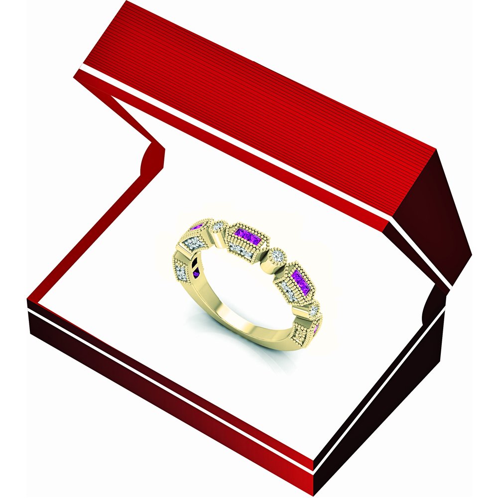 Dazzlingrock Collection Oro 14 K principessa zaffiro rosa e diamante bianco rotondo matrimonio Eternity anello impilabile, oro giallo, zaffiro, Oro giallo, Zaffiro