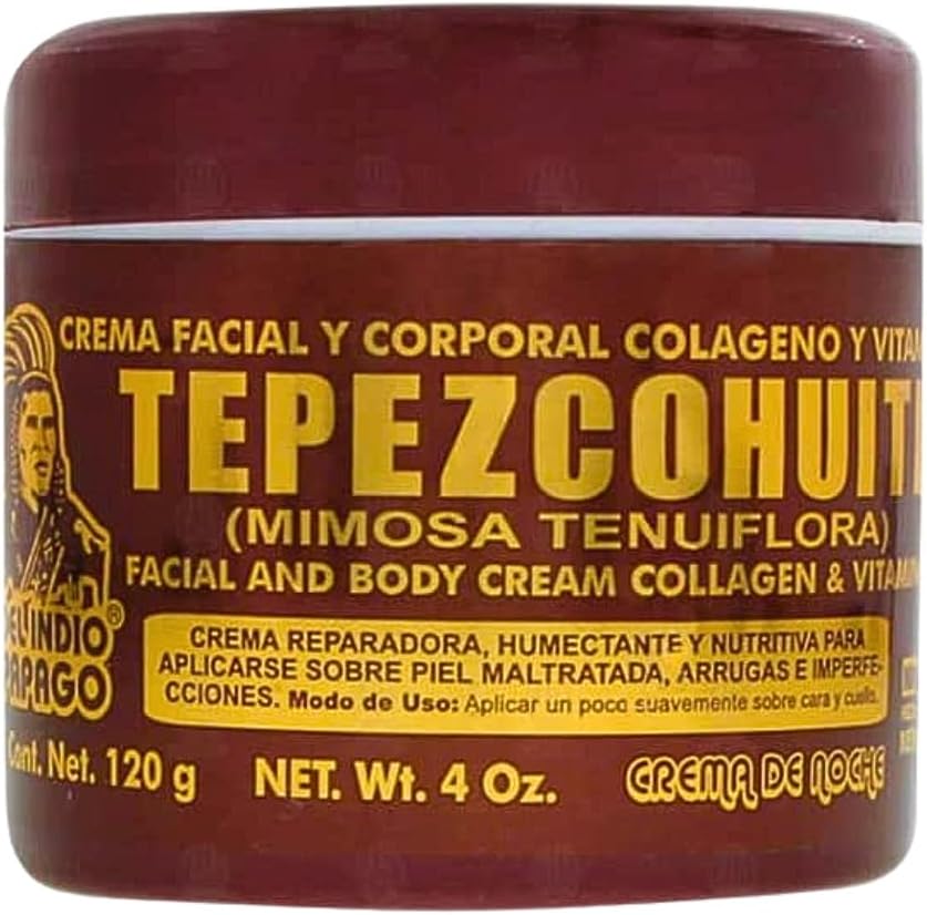 Del Indio Papago Tepezcohuite Night Cream - Tepezcohuite Cream from Mexico - Reduces Wrinkles, Renews Skin, Grease Free - JUMBO SIZE 4 Oz