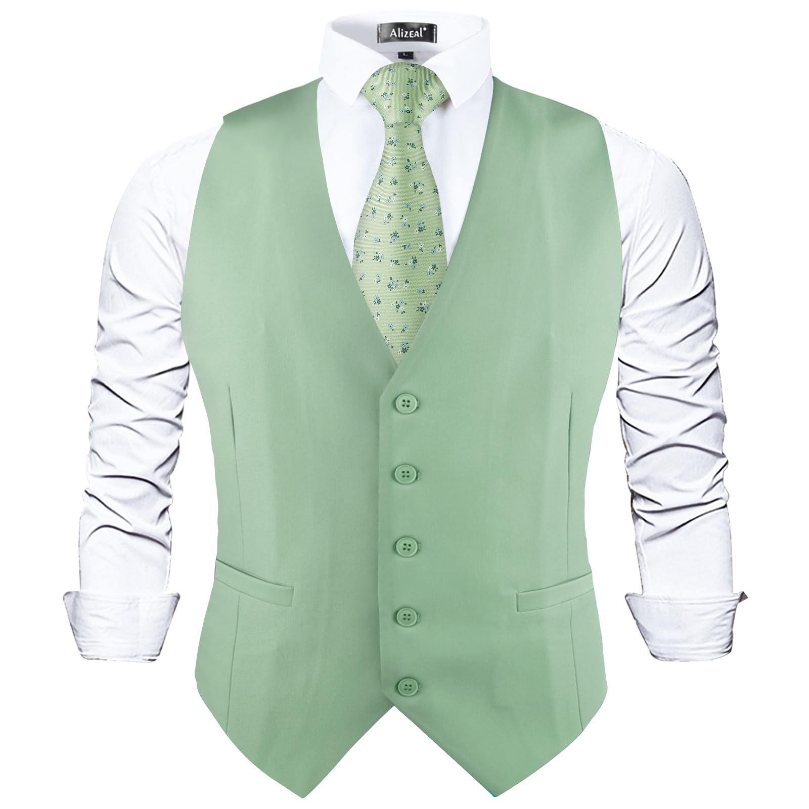 Alizeal Mens Classic Solid Suit Vest Regular Fit Tuxedo Waistcoat