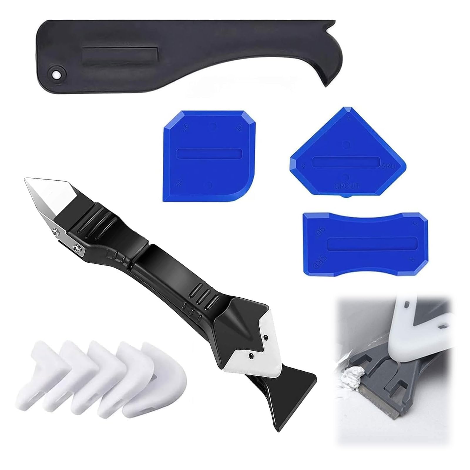 Silicone Caulking Tools Kit, Putty Remover Tool, 3 in 1 Caulking Scraper, Caulking Tool, Silicone Scraper, for Kitchen, Bathroom, Floor, Sink and Window