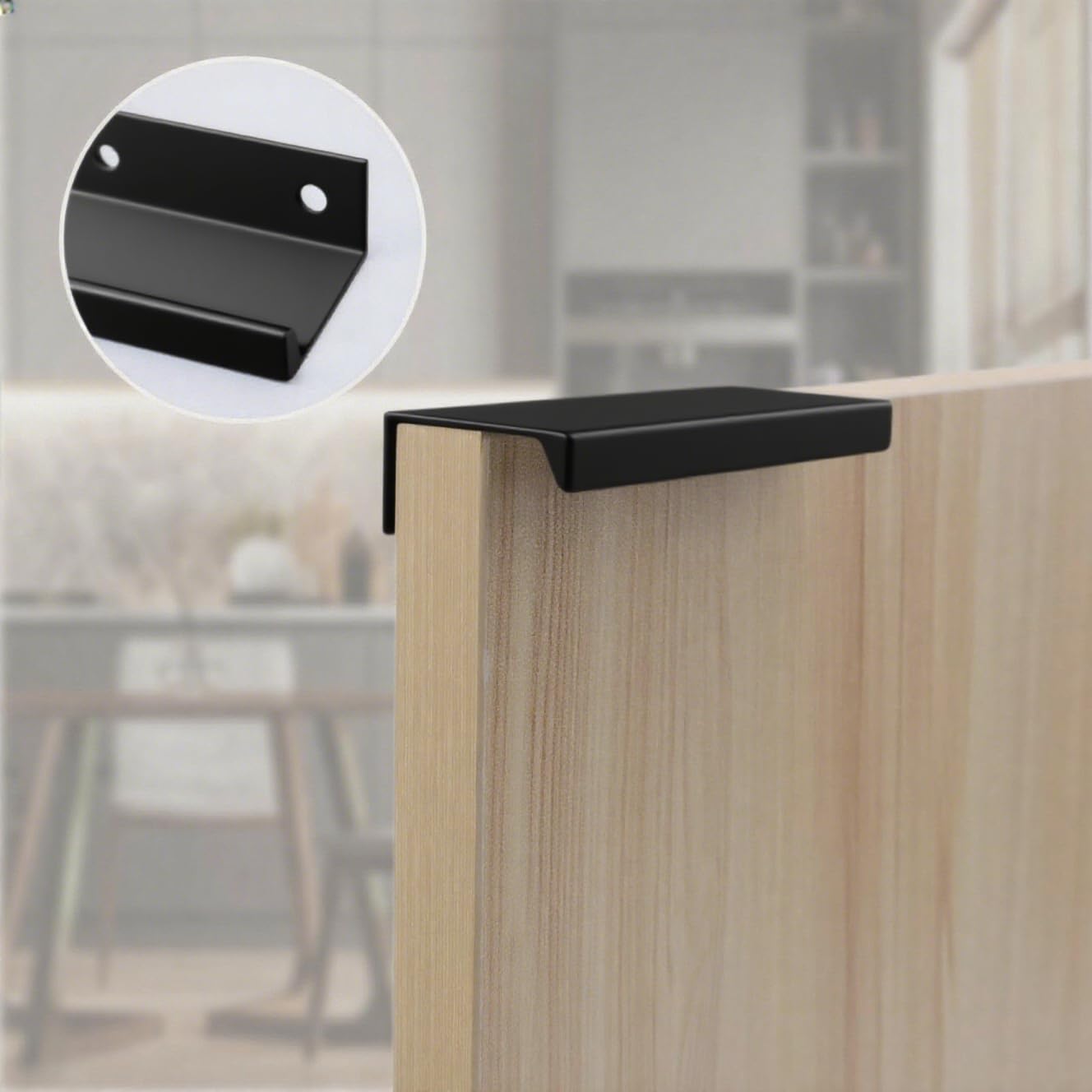 LC LICTOP 5.9 Inch Black Finger Pulls 2Pcs, 5 Inch Hole Spacing, Aluminum Alloy Edge Pulls Furniture Handle, Back Mount Concealed Handles for Cabinets, Cupboard, Drawer, Dresser, Wardrobe