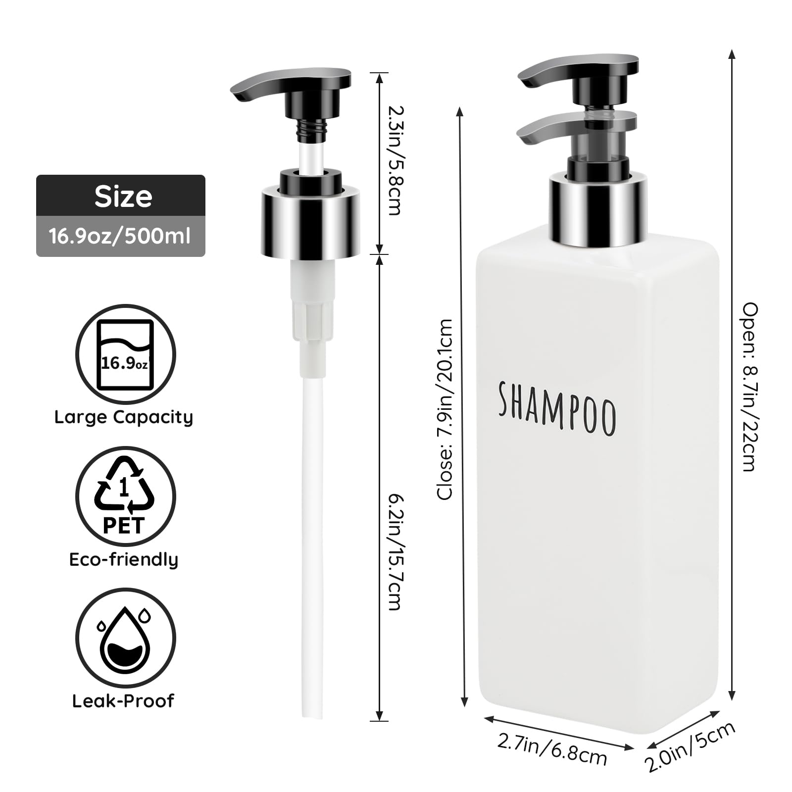 Segbeauty 6 dispenser di sapone da bagno, bottiglie riutilizzabili per shampoo e balsamo, 500 ml, dispenser di sapone liquido quadrato in plastica nera, dispenser per sapone liquido, dispenser per