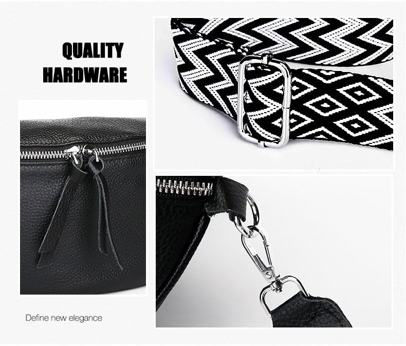 Genuine Leather Fanny Pack Crossbody Bags - Fashion Sling Purse Chest Belt Bum Bag CrossBody Purse for Women Travel Camping(B - Black) - Image 2