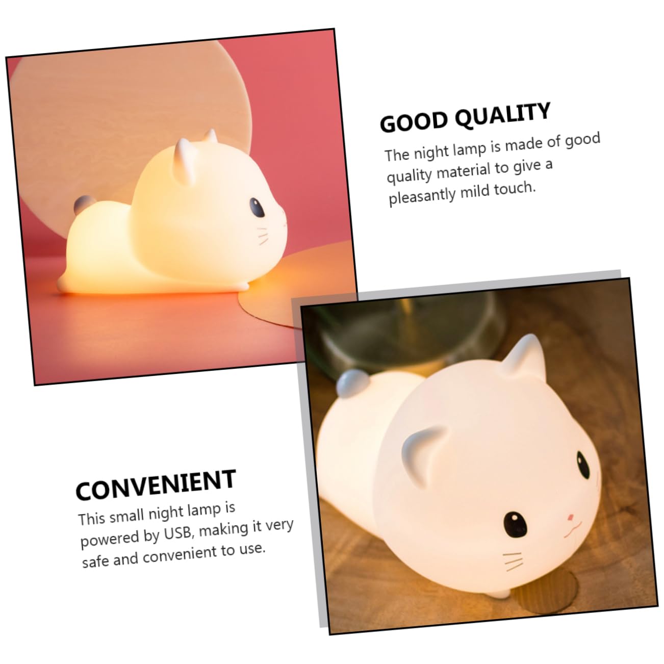 Gadpiparty Lámpara de Noche Forma de Gato de Silicona USB Color Claro