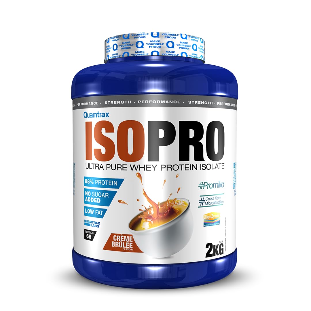 Quamtrax Nutrition - Isopro CFM (Aislado de Proteínas de Suero de Leche) - 2 kg - Sabor Crème Brûlée - Alto contenido proteico, rápida absorción y bajo en grasas