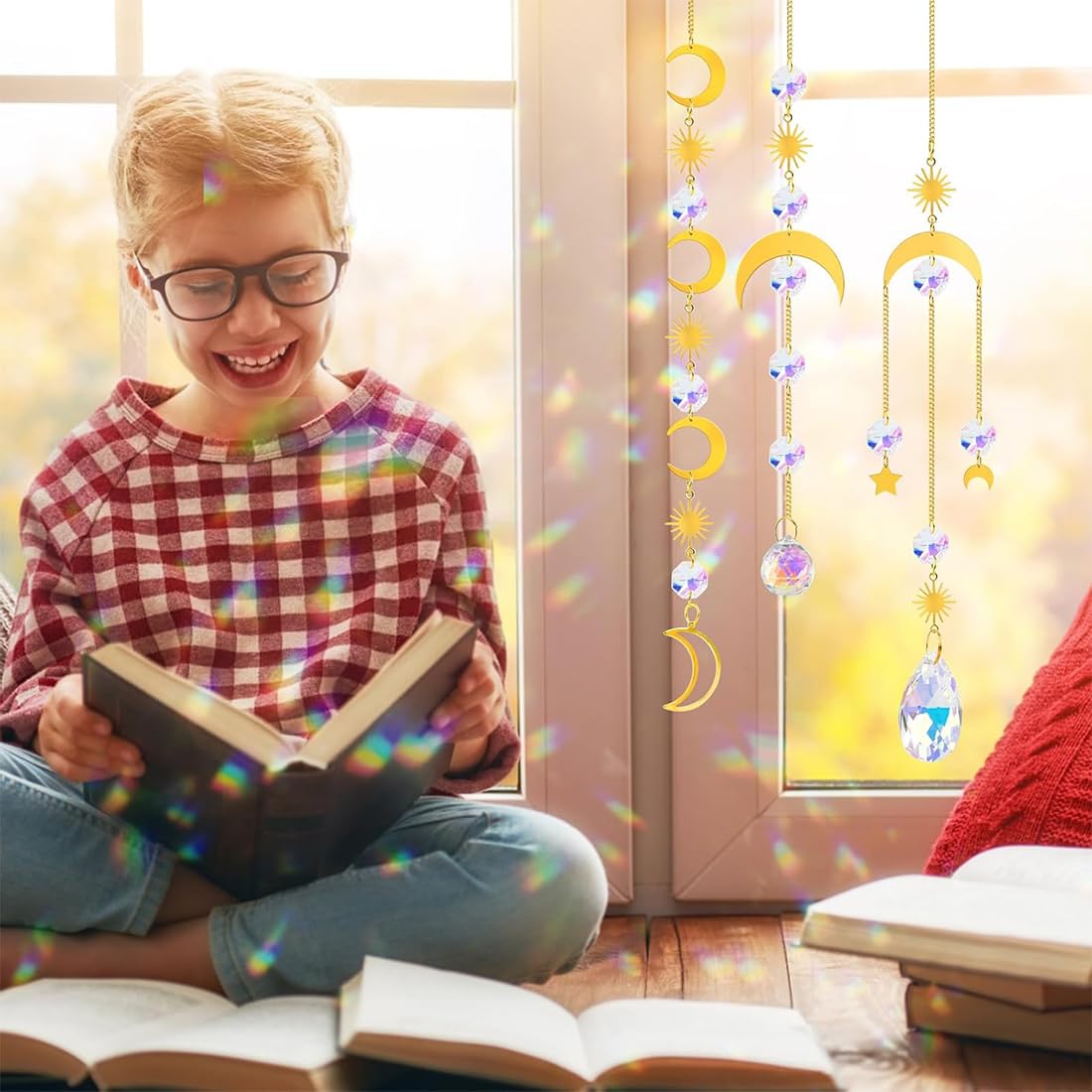 Aililong Set di 6 acchiappasole in cristallo, effetto arcobaleno, per finestre, giardino, matrimoni e feste, ornamenti da appendere come scacciapensi a vento