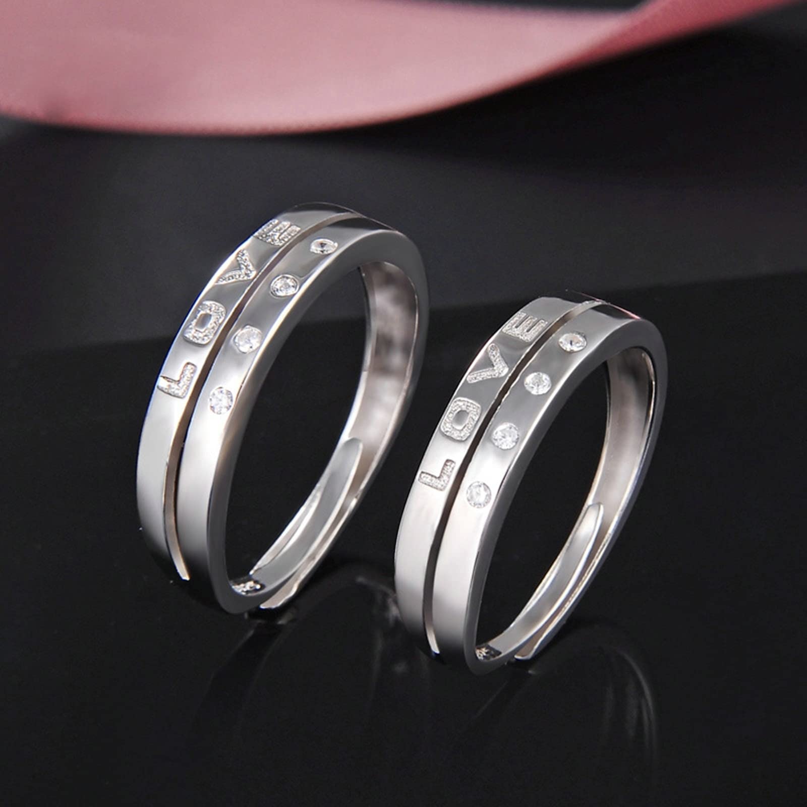 Fedine Argento, Anelli Coppia Cute Amore Inciso Modello Argento Sterling S925 Anello di Coppia Regalo di Anniversario