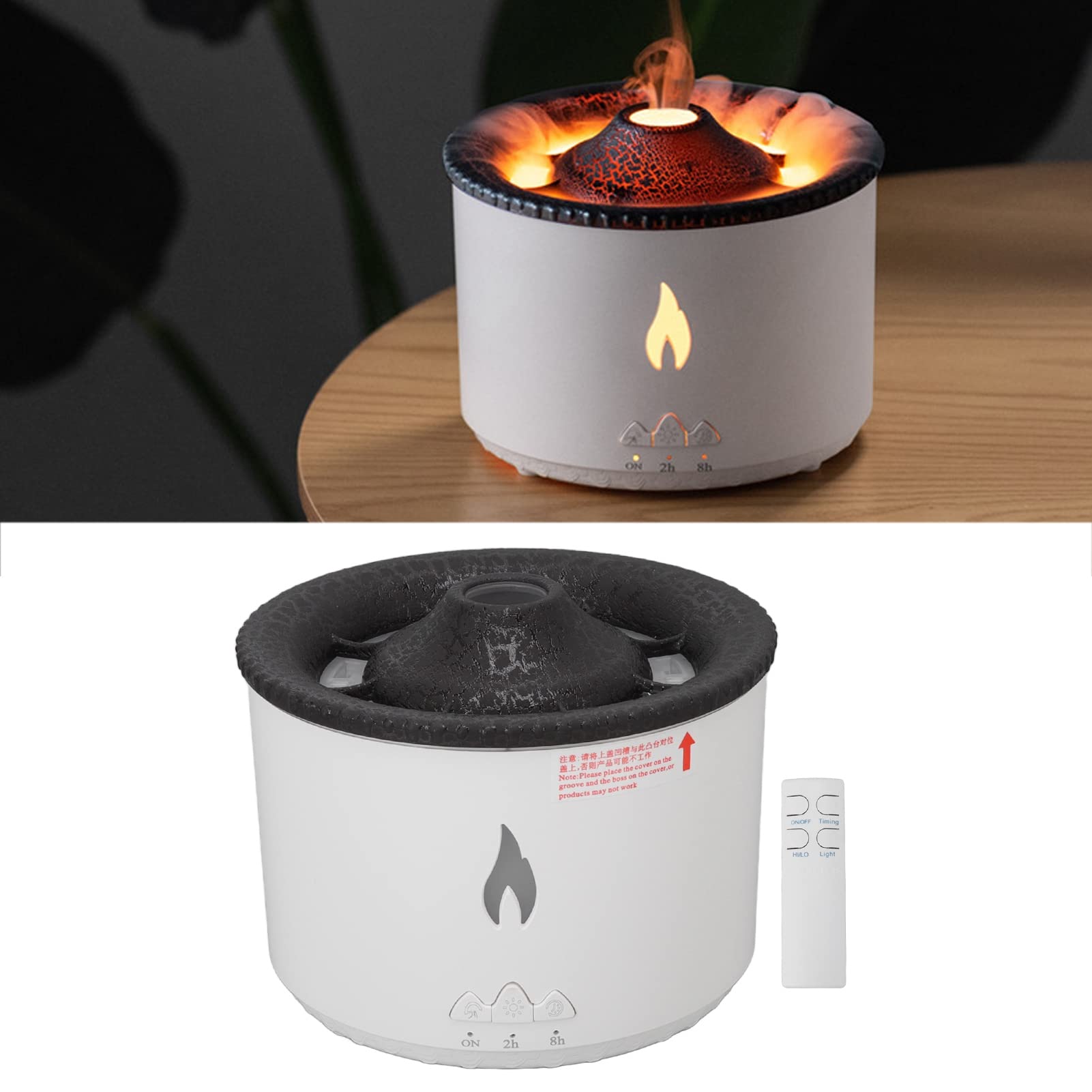 Diffuseur de Flamme Seajelly Humidificateur Atomisant Anneau de Fumée avec Télécommande Fissure Noire Flamme Bleue Bicolore pour Salon Chambre Matériau ABS 300 ML Ultrasons