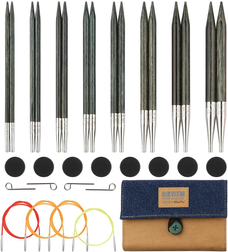 KnitPro Indigo Wood Interchangeable Needle Set 5" (13cm) | 8 US Sizes (4 to 11)