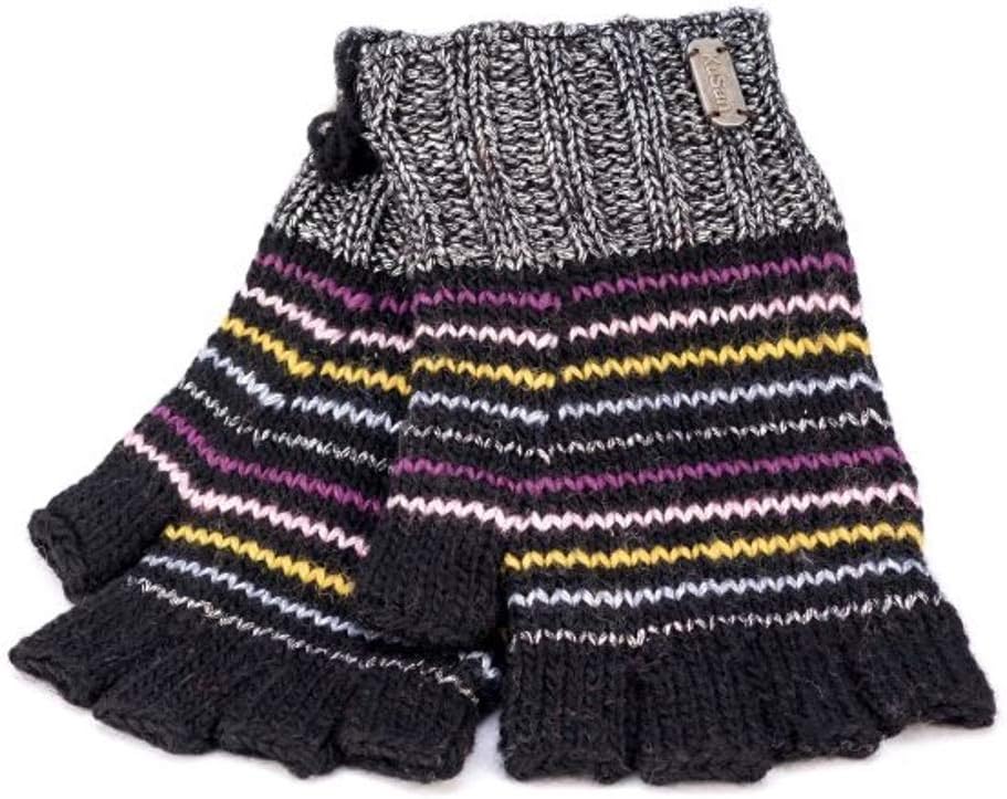 Kusan 100% Wool & Metallic Stripe Fingerless Gloves PK1807