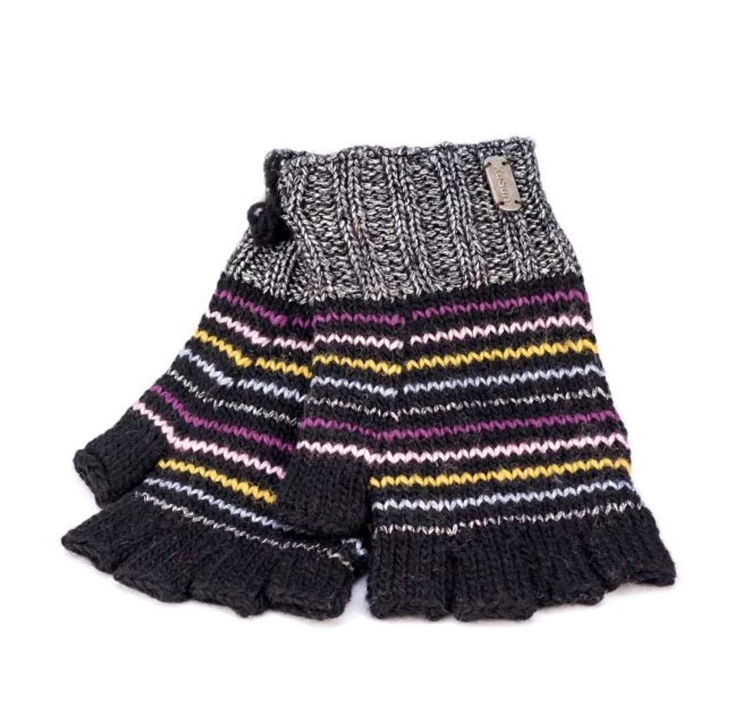 Kusan 100% Wool & Metallic Stripe Fingerless Gloves PK1807