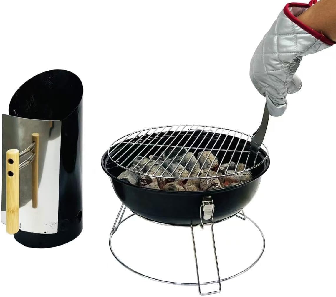 14-Inch Portable Charcoal Grill – Black BBQ Kettle with Cooking Grate, Charcoal Grate & Single Air Vent, Tuck-Away Ash Catcher Compact Grill for Outdoor & Balcony Use, Black