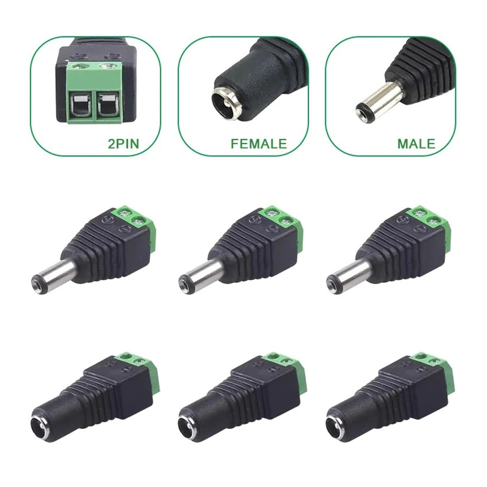 Złącze zasilania DC wtyczka jack 2,1 x 5,5 mm męski żeński adapter do kamery CCTV taśma LED 5 szt. (5,5 x 2,1 mm męski, 20 szt.)