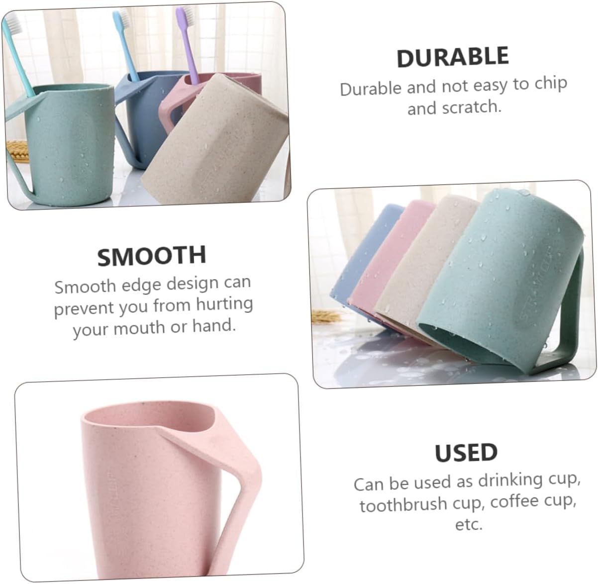LIFKOME 6Pcs Wheat Straw Toothbrush Cups Simple Drinking Mugs for Adults Students Versatile Wash Cups Smooth Design Random