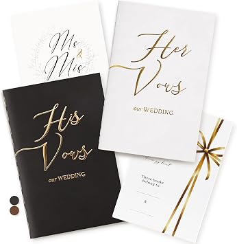 molekaus Elegant Vow Books His and Hers with Gold Foil Lettering, 2 Pack Perfectly Wedding Vow Books for 28 Lined Pages, Wedding Registry Ideas 6 x 4 Inch, Minimalist Booklet Gift for Bride and Groom