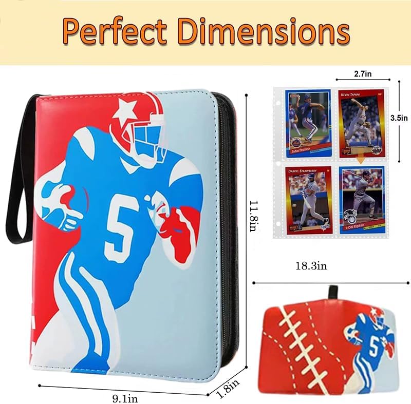 Trading Card Binder - 900 Pocket PU Leather Card Holder Album with Zipper, 3-Ring Organizer for Baseball, Football, Sports Cards & TCG/CCG Game Cards, Collector's Portfolio (Blue)