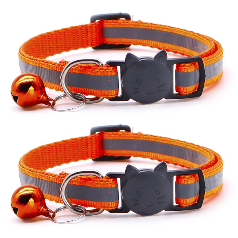 Colliers réfléchissants pour chat avec clochette : lot de 2 anti-perte orange et ajustables
