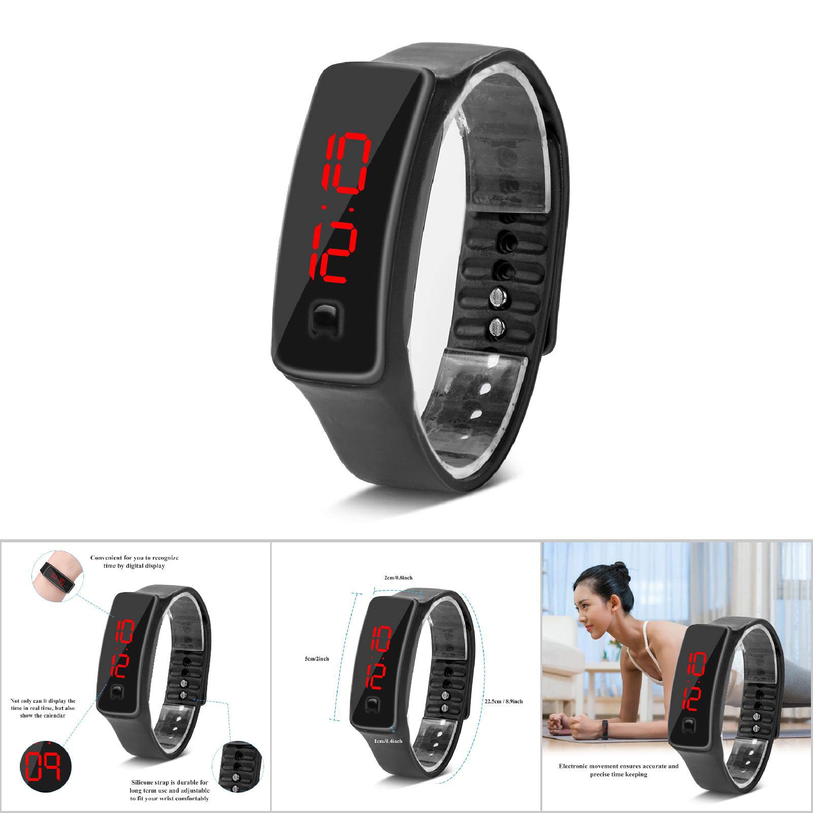 Ejoyous Inteligentny zegarek, elektroniczny wyświetlacz LED, sportowy zegarek cyfrowy z silikonowym paskiem dla mężczyzn i kobiet, smartwatch z 12-godzinną tarczą do aktywności na świeżym powietrzu i wewnątrz, biegania, wspinaczki, wędkowania