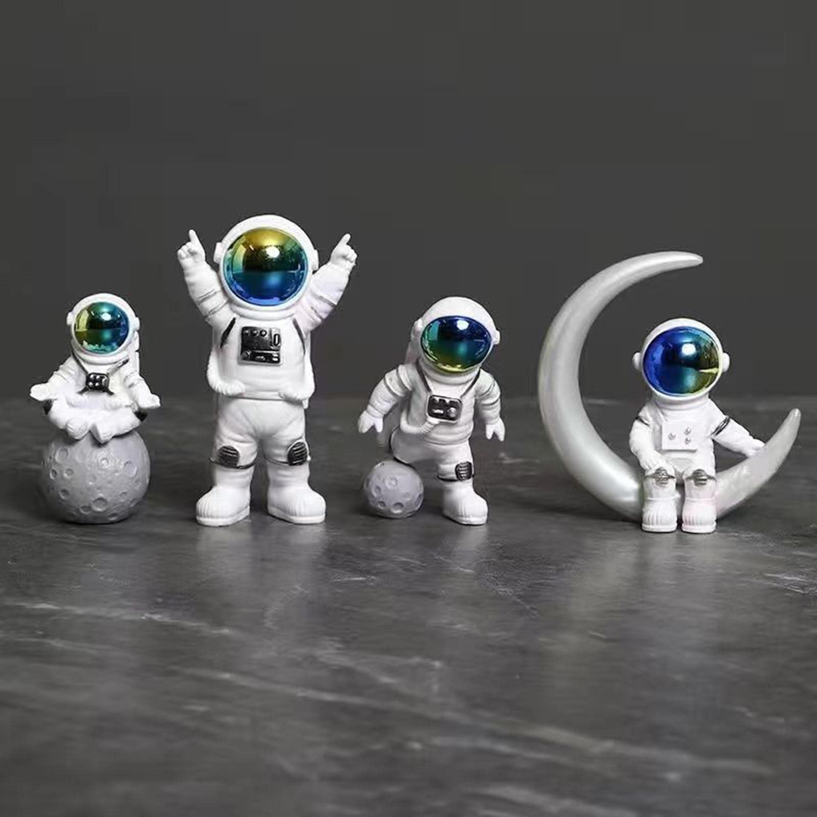 Juego de 3 figuras de astronauta, escultura de astronauta, estatua de resina, adorno para fiesta de oficina, 4 piezas, azul, 4 piezas