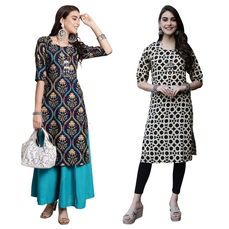Image of 7Threads Kurti||Kurta for Women||Kurti for Women||Crepe Kurta||Kurti||Kurti Crepe for Women||Crepe Kurtis for Women||Kurtis for Women Kurtis for Women (Pack of 2)