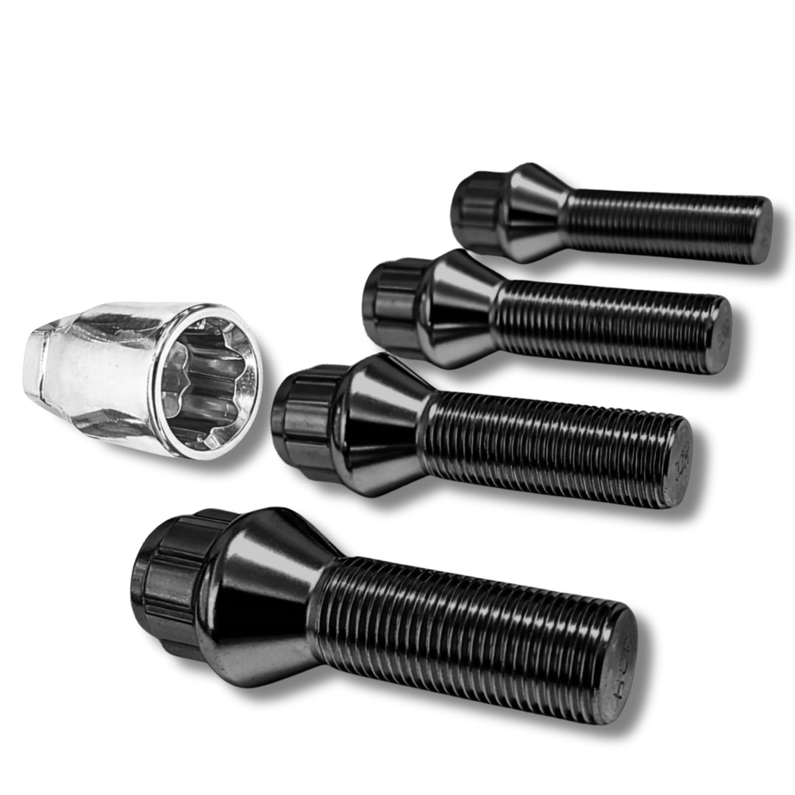 Candado para llantas, M14 x 1,25 x 37 mm, cintura cónica, 60°, 4 candados negros para llantas, 4 unidades, fusibles para llantas, antirrobo