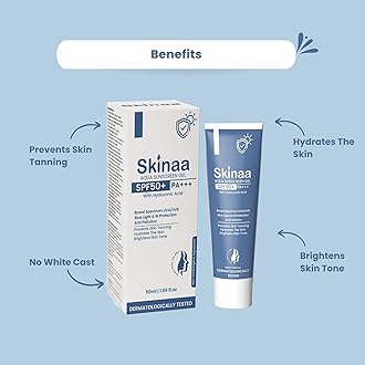 Skinaa Aqua Sunscreen SPF 50+ PA+++ | Broad Spectrum UVA/UVB & Blue Light Protection | For Men & Women | Suitable for Oily, Dry, Sensitive & Combination Skin | No White Cast | 50ml