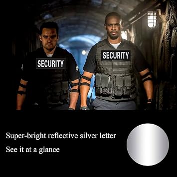 Security Patch 2 Pack Reflective Security Patch Hook and Loop Durable Fabric Patches with Reflective Printed Letters for Officer Guard Custom Uniforms Vest, Jacket, Carrier, Hat, 1Small and 1 Large