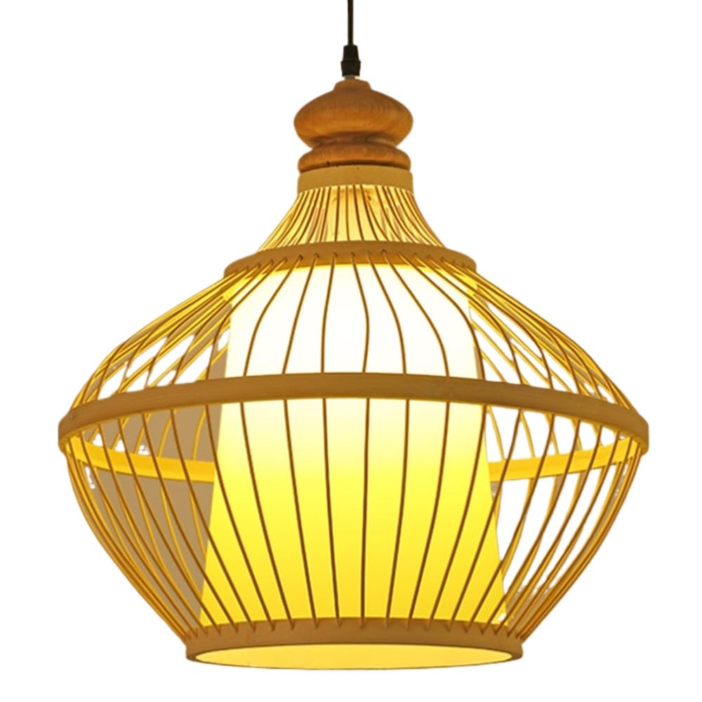 Lustre à 1 lumière en bambou tissé pour déco japonaise