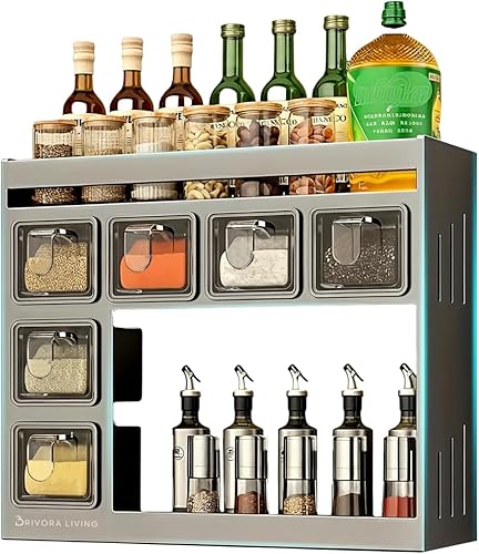 Organizador de especias para gabinete solución de almacenamiento para ahorrar espacio en la cocina, soporte de pared o organizador de encimera para