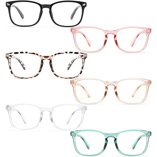 BLS 5 Pack Reading Glasses Blue Light Blocking, Fashion Square Nerd Computer Readers Anti UV/Eye Strain/Glare Women/Men