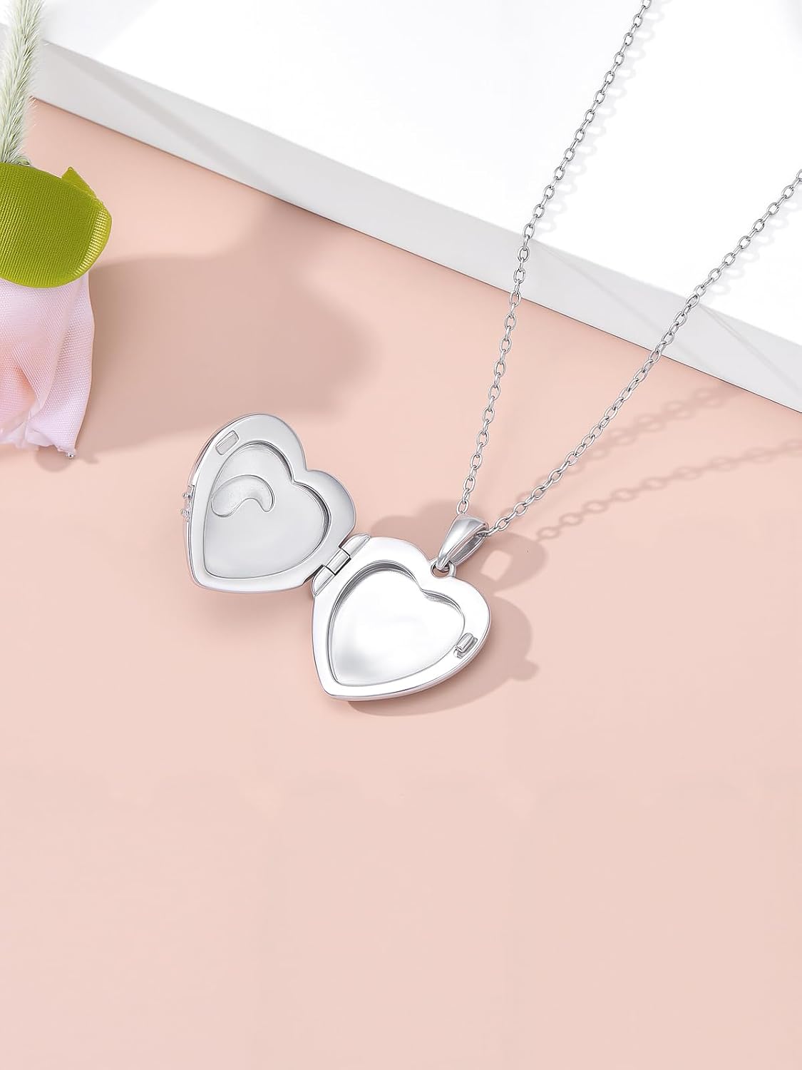 Dorunmo Personalized Heart Locket Necklaces That Holds 2 Picture 925 Sterling Silver Otter/Cow/Fox/Panda/Bear/Otter/Elephant Locket Pendant Necklace Memorial Jewelry Gifts for Women Mom Daughter - Image 3