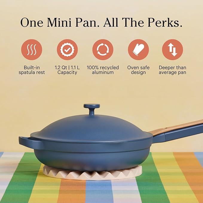 Constructed from high-quality aluminum, the Mini Always Pan ensures even heat distribution and efficient cooking results. It is safe for use on all cooktops, including induction, due to its sturdy design. Moreover, its oven-safe feature up to 232°C (450°F) adds to its versatility, allowing for a seamless transition from stove to oven in various recipes.