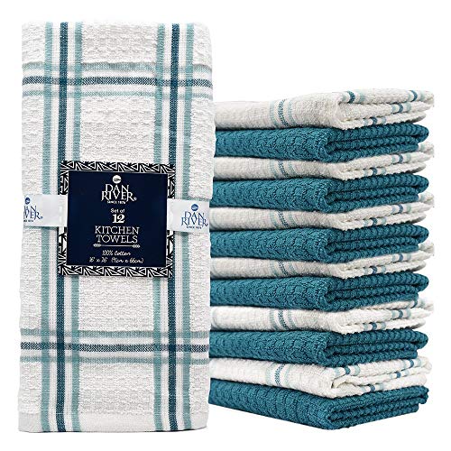 100% Cotton Kitchen Towels-Dish Towels for Kitchen-Tea Towels for Kitchen-Bar Towels for Kitchen-Absorbent Kitchen Towel-Waffle Weave Kitchen Towel-Kitchen Towels and dishcloths-Pack of 12-16x26-Teal
