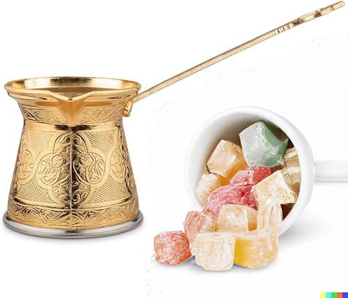 Miniatura 6 de Alisveristime Auténtica cafetera turca, hecha a mano CezveIbrik, 3.57 pulgadas de ancho, 3.57 pulgadas de alto, 16.90 onzas Mejora tu experiencia de